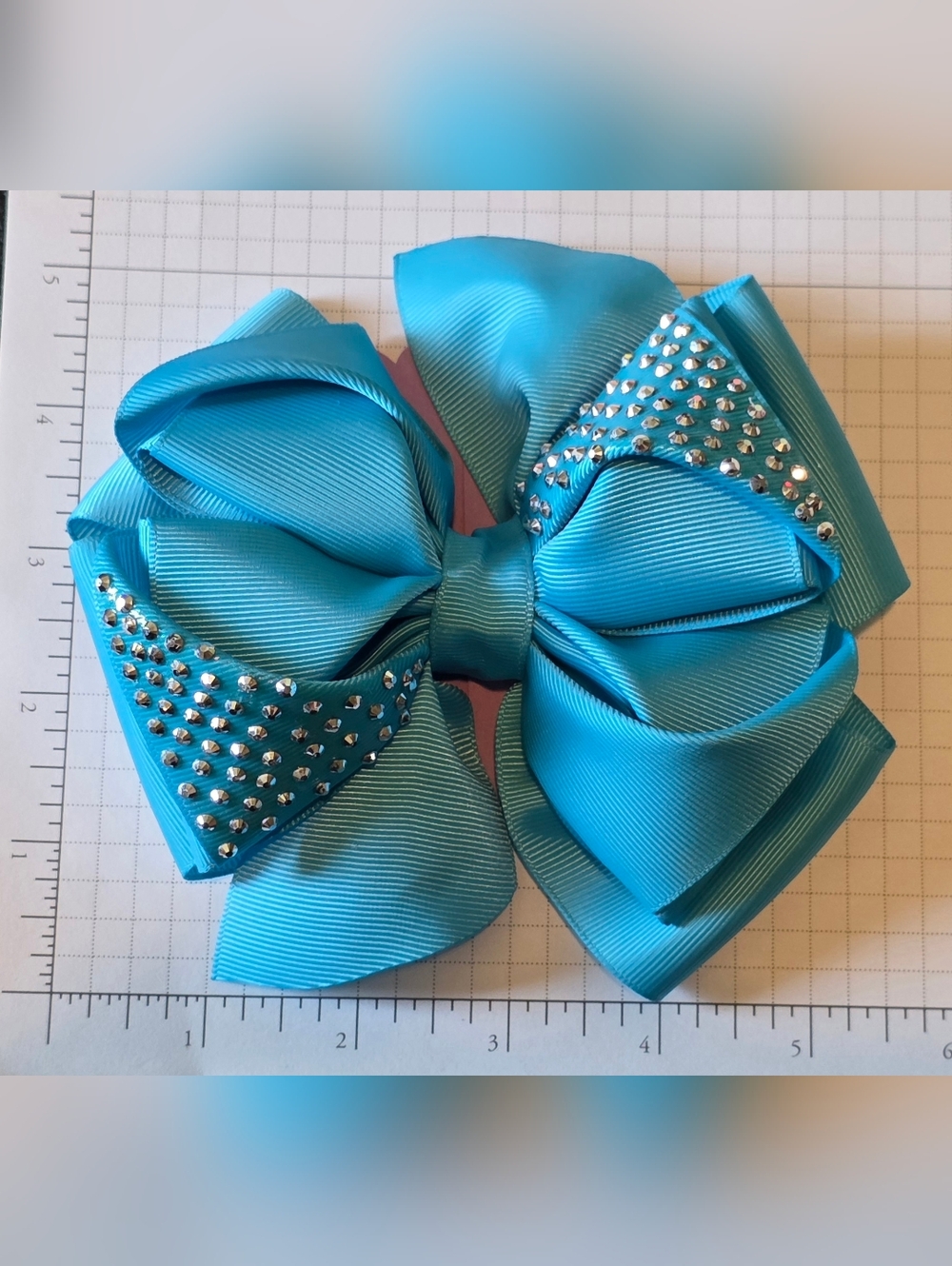 Turquoise Rhinestone Grosgrain Hair Bow